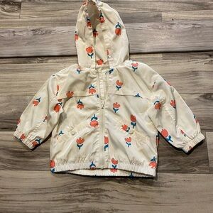 Zara White and Coral Hooded Jacket